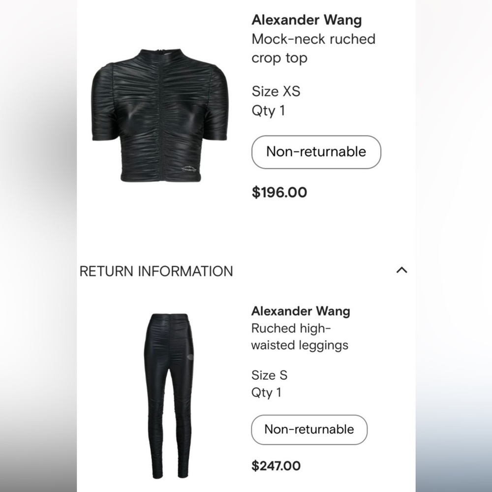 Alexander Wang Black Ruched Crop Top and Leggings Set